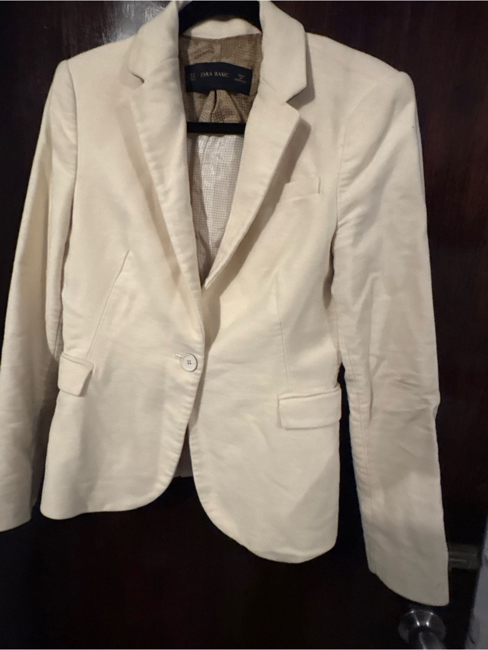 Zara Cream Suede Single-Button Tailored Blazer. Size M.